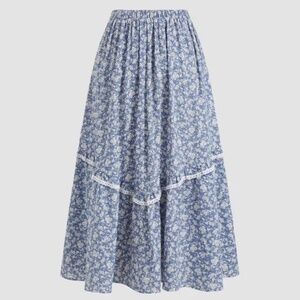 Cottagecore Floral Mid Rise Midi Skirt